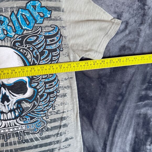 Vintage Y2K Chemistry Warrior Skull Bone Wings Striped Short Sleeve Size Large - Picture 5 of 7